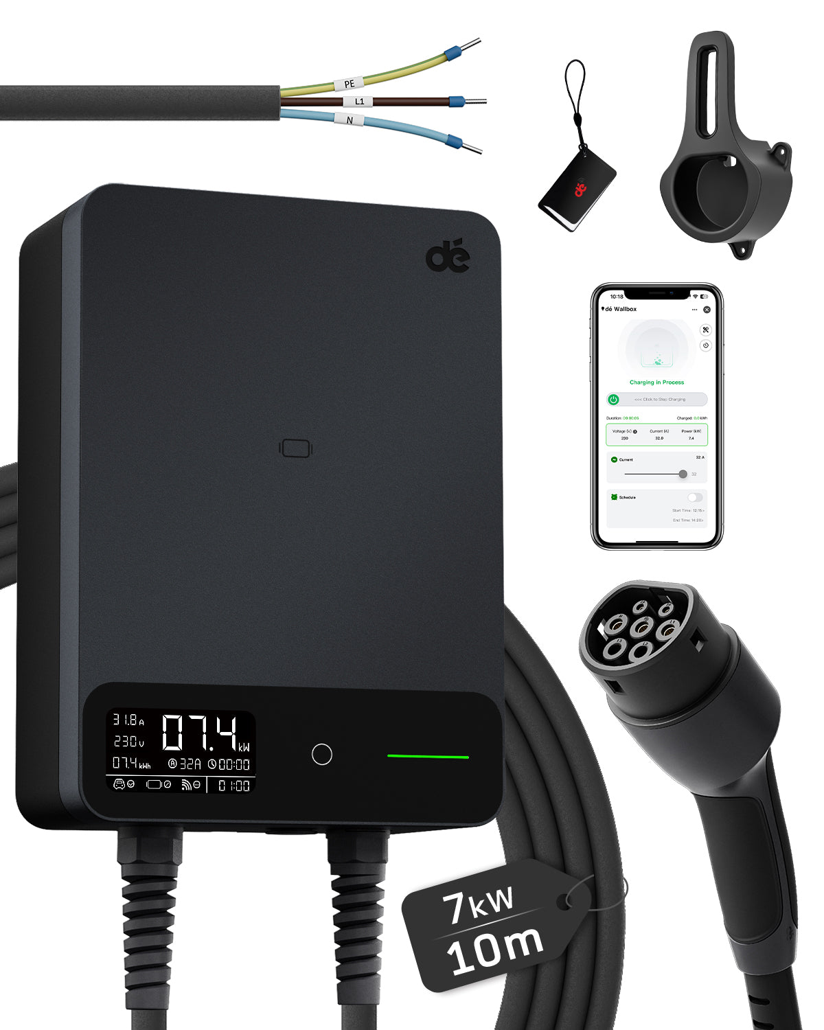 dé EV Charger 7kw type 2 with App