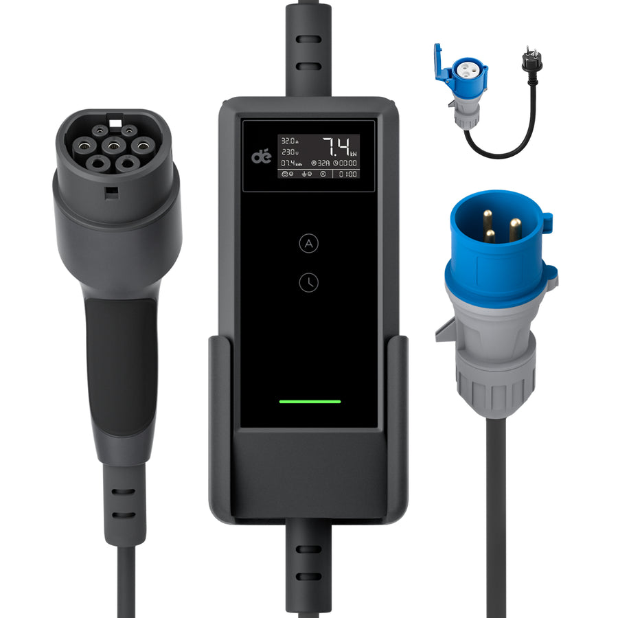 dé EV Charger 7kw type 2 with App & 32A to 13A Adapter