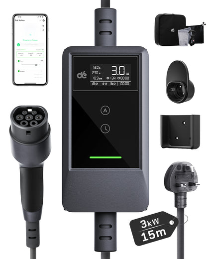 dé EV Charger 3 Pin Plug 10m with App