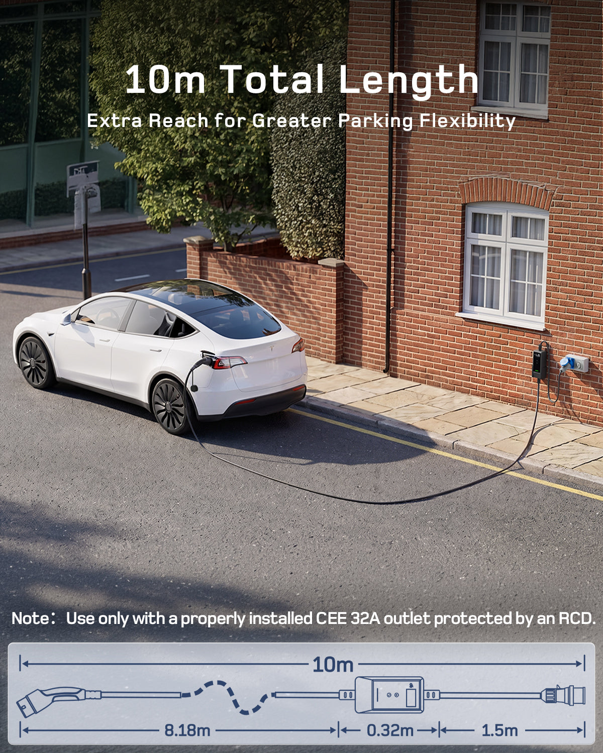 dé EV Charger 7kw type 2 with App & 32A to 13A Adapter
