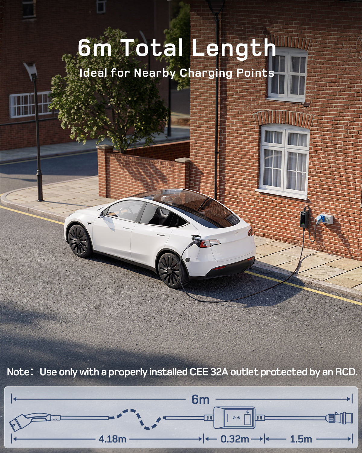 dé EV Charger 7kw type 2 with App & 32A to 13A Adapter