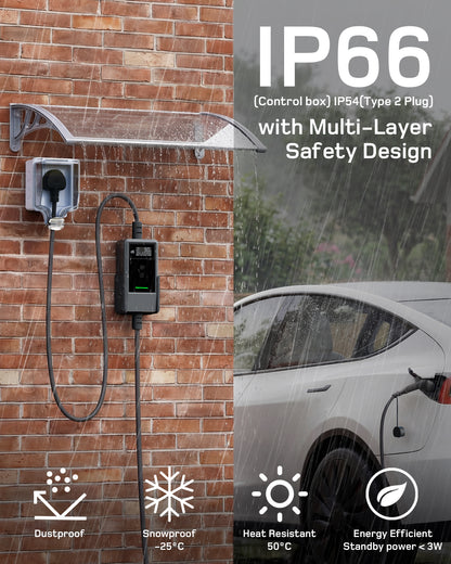 dé EV Charger 3 Pin Plug 10m with App