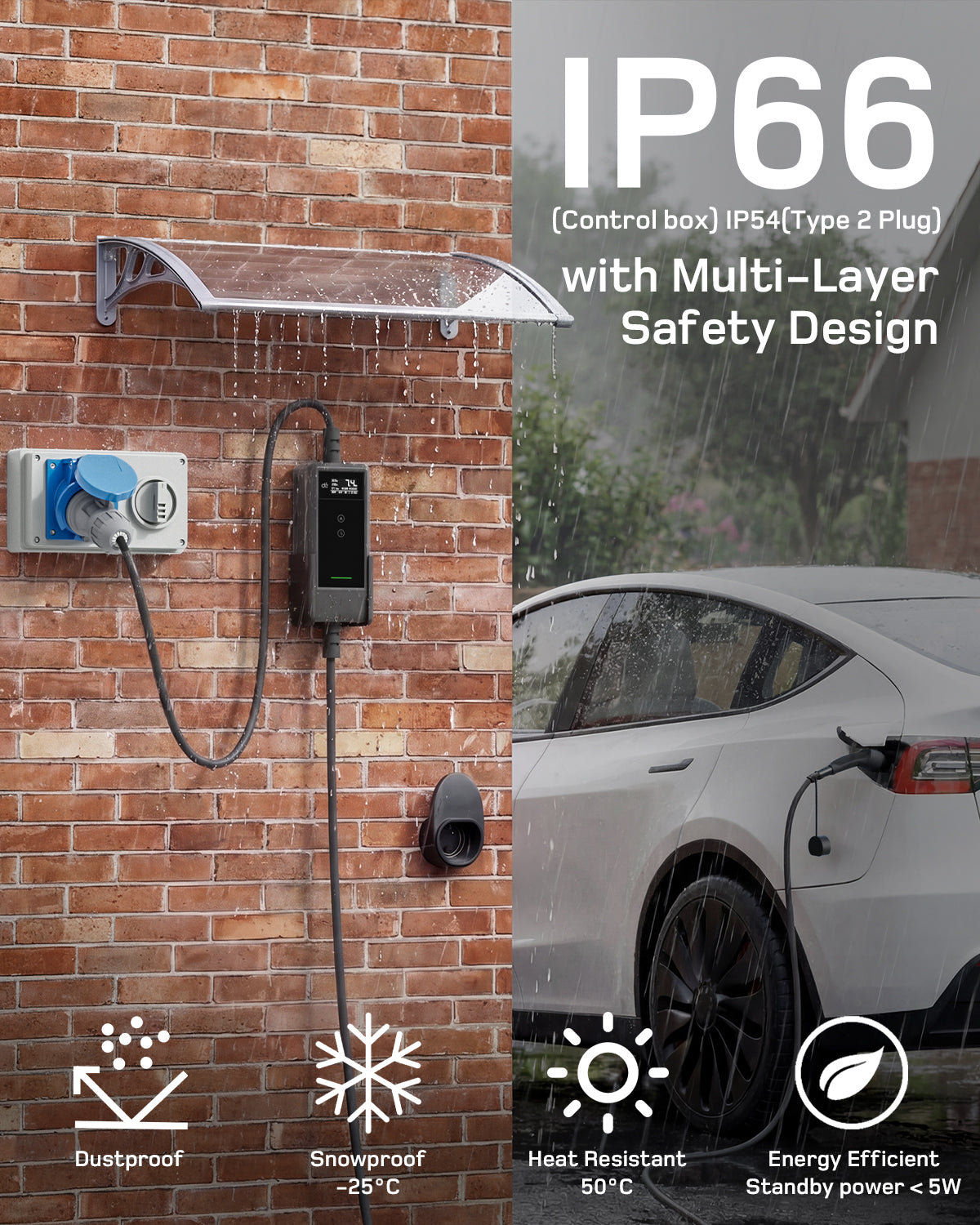 dé EV Charger 7kw type 2 with App & 32A to 13A Adapter