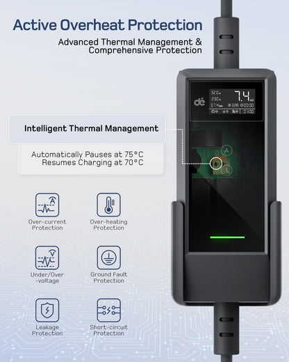dé EV Charger 7kw type 2 with App & 32A to 13A Adapter