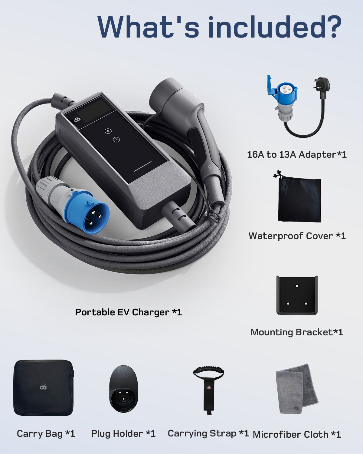 dé EV Charger 7kw type 2 with App & 32A to 13A Adapter