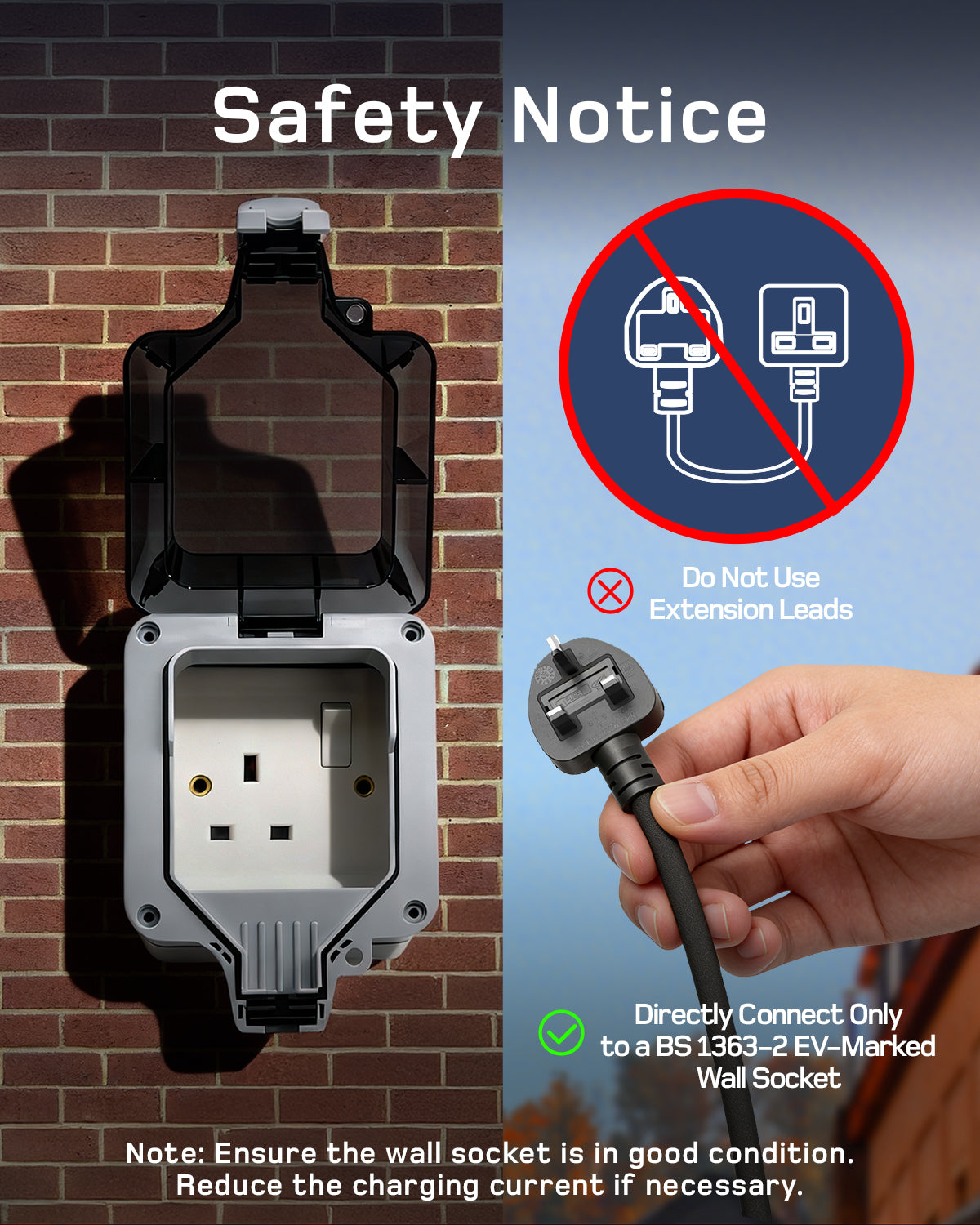 dé EV Charger 3 Pin Plug 10m with App
