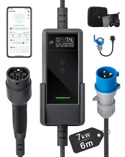 dé EV Charger 7kw type 2 with App & 32A to 13A Adapter