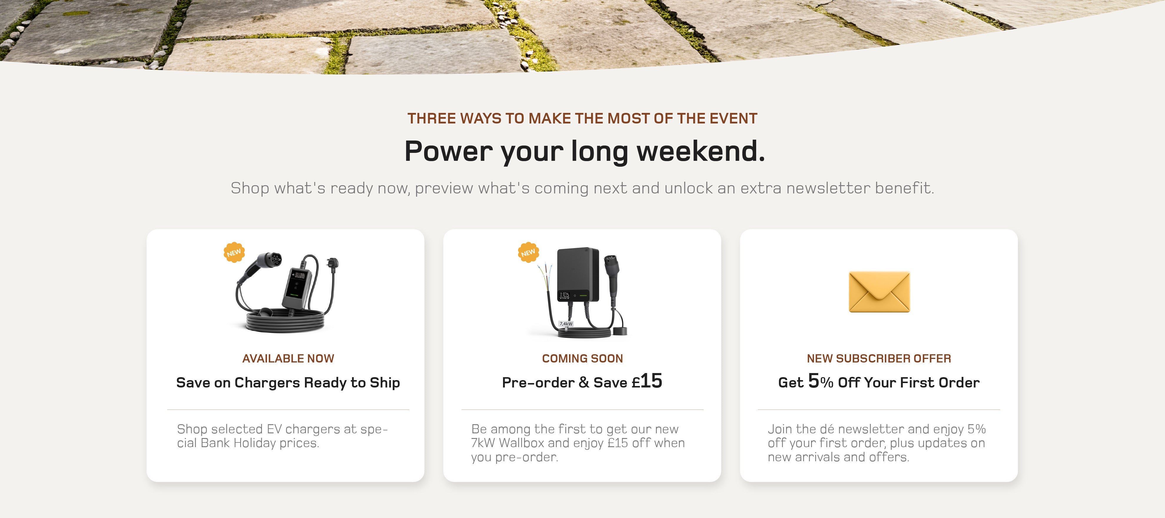 Three Summer Bank Holiday offers: reduced prices, £15 off a Wallbox pre-order and 5% off for new subscribers